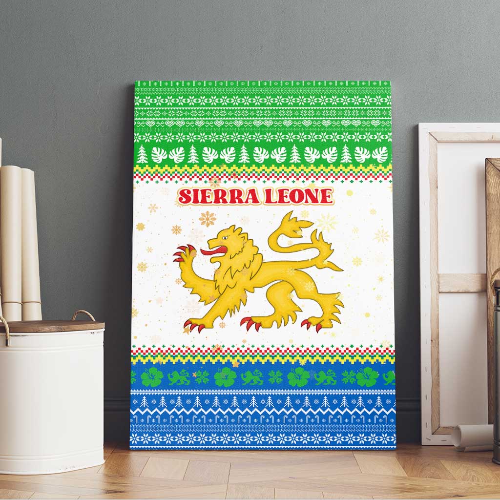 Sierra Leone Christmas Canvas Wall Art with Festive Green Pattern, Golden Lion Emblem, and Santa Sleigh Motif - Wonder Print Shop