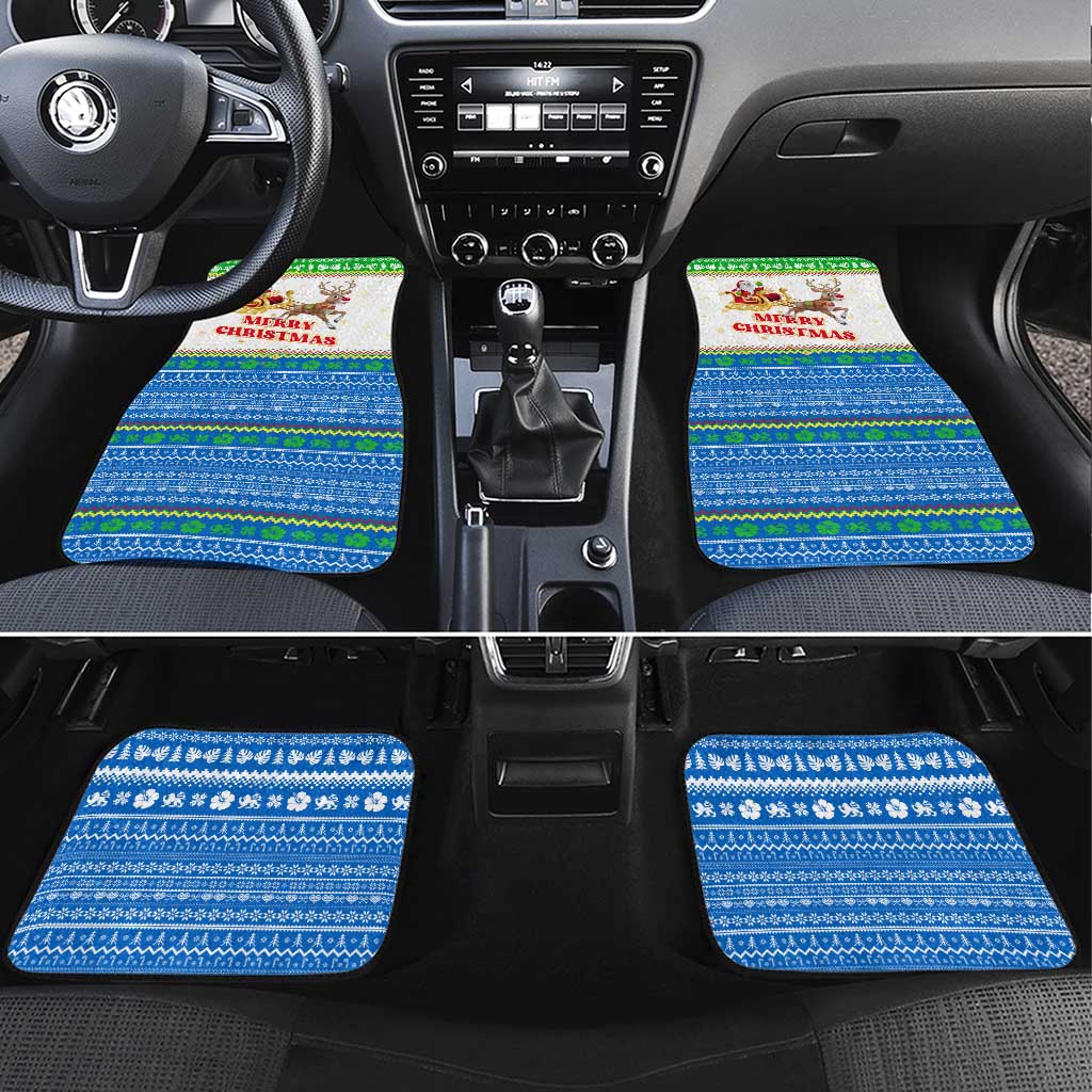 Sierra Leone Christmas Car Mats with Festive Green Pattern, Golden Lion Emblem, and Santa Sleigh Motif - Wonder Print Shop