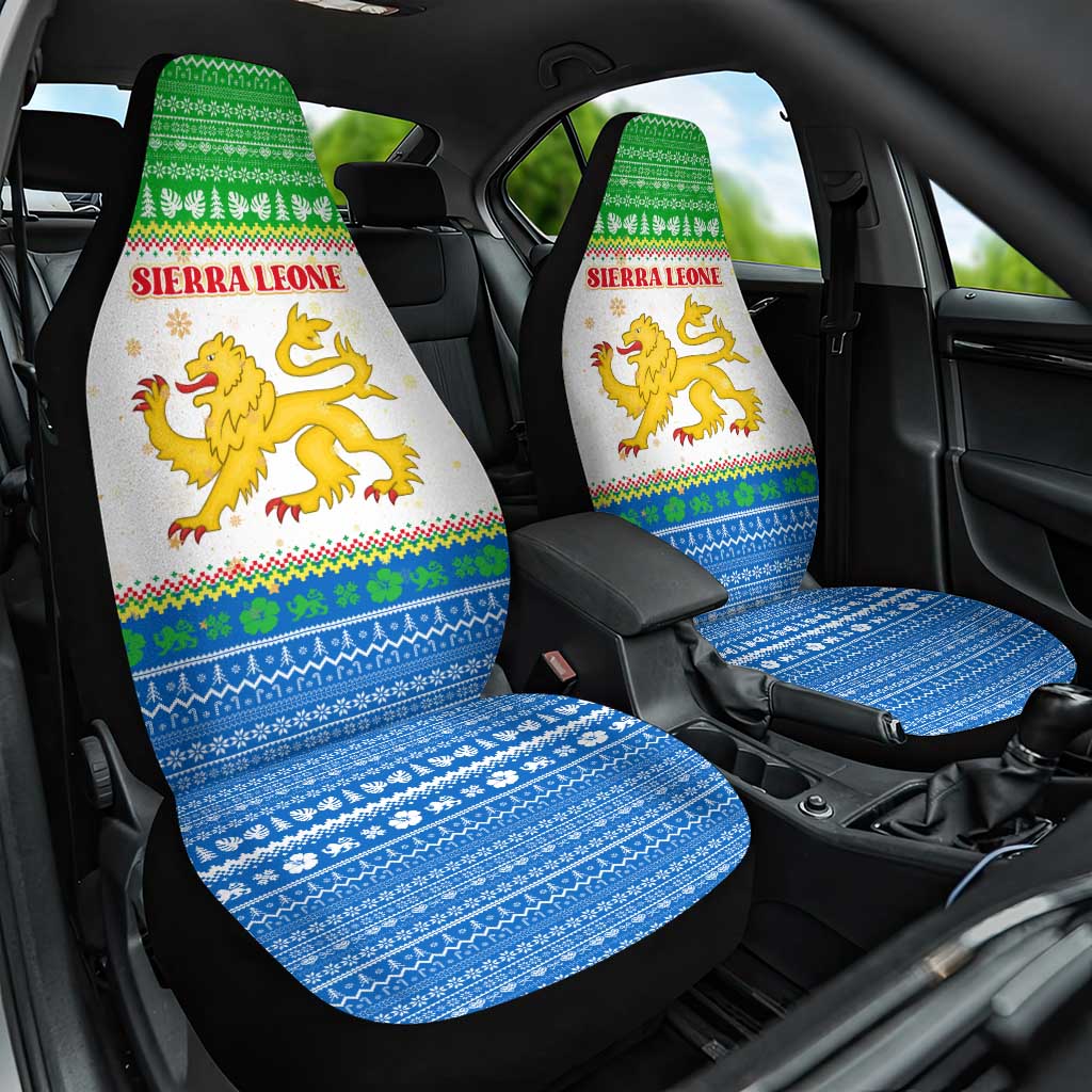 Sierra Leone Christmas Car Seat Cover with Festive Green Pattern, Golden Lion Emblem, and Santa Sleigh Motif - Wonder Print Shop