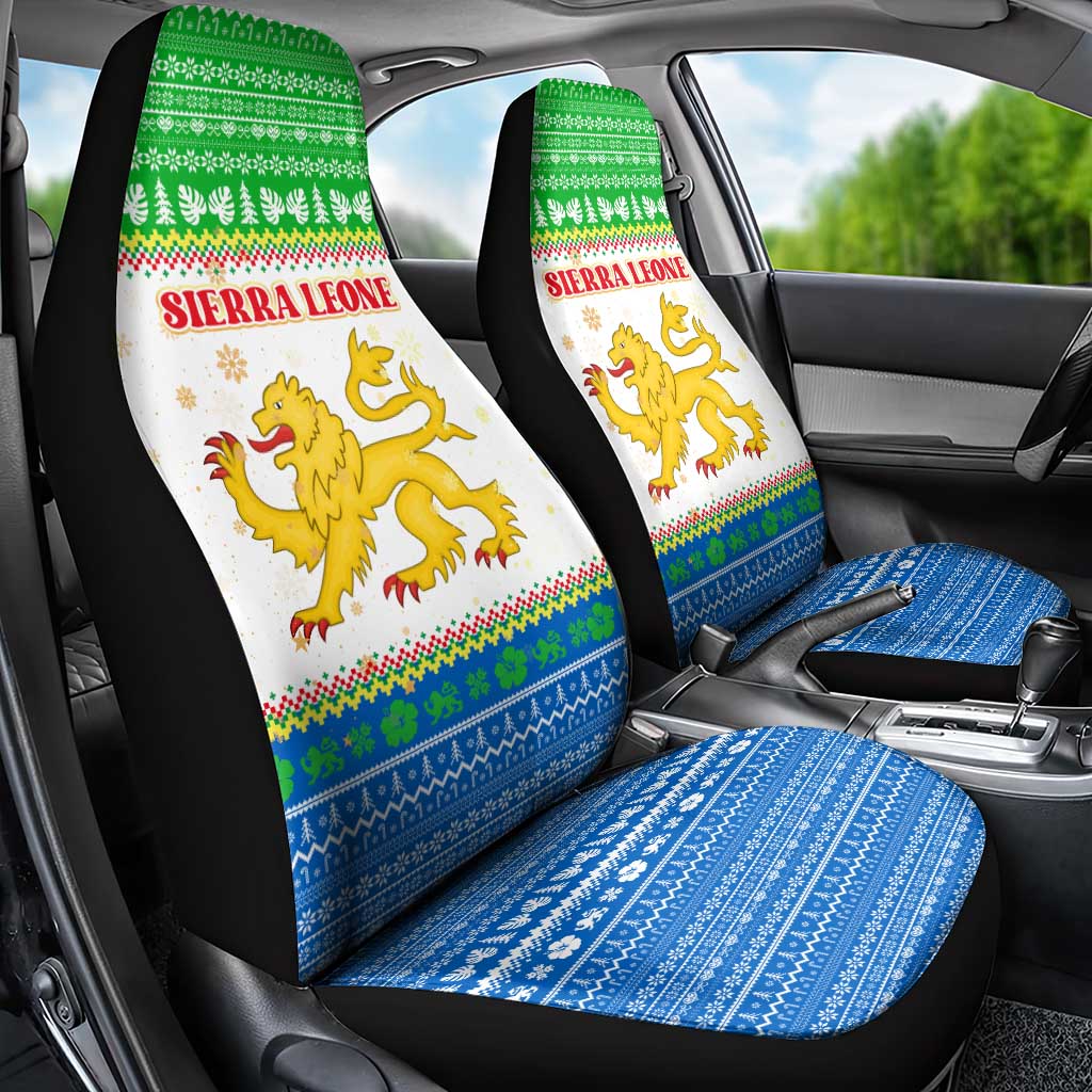 Sierra Leone Christmas Car Seat Cover with Festive Green Pattern, Golden Lion Emblem, and Santa Sleigh Motif - Wonder Print Shop
