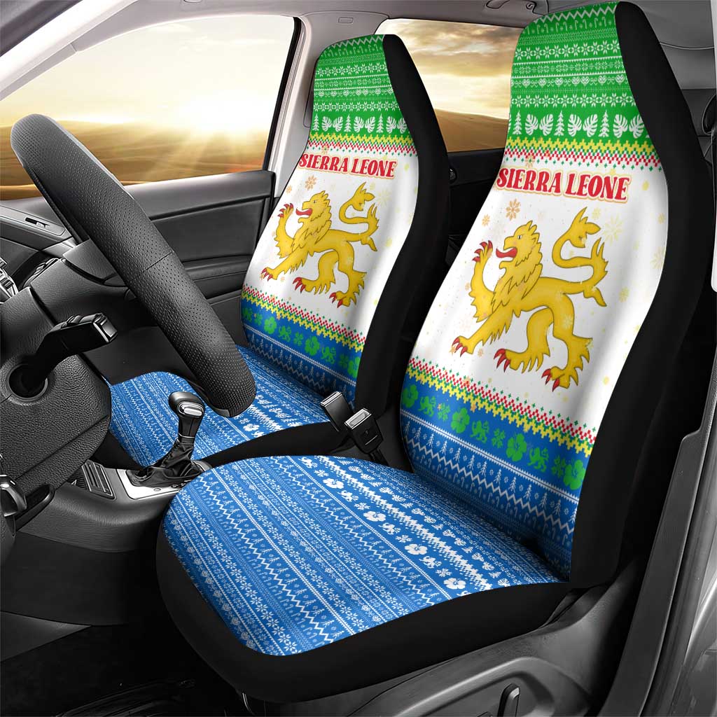 Sierra Leone Christmas Car Seat Cover with Festive Green Pattern, Golden Lion Emblem, and Santa Sleigh Motif - Wonder Print Shop
