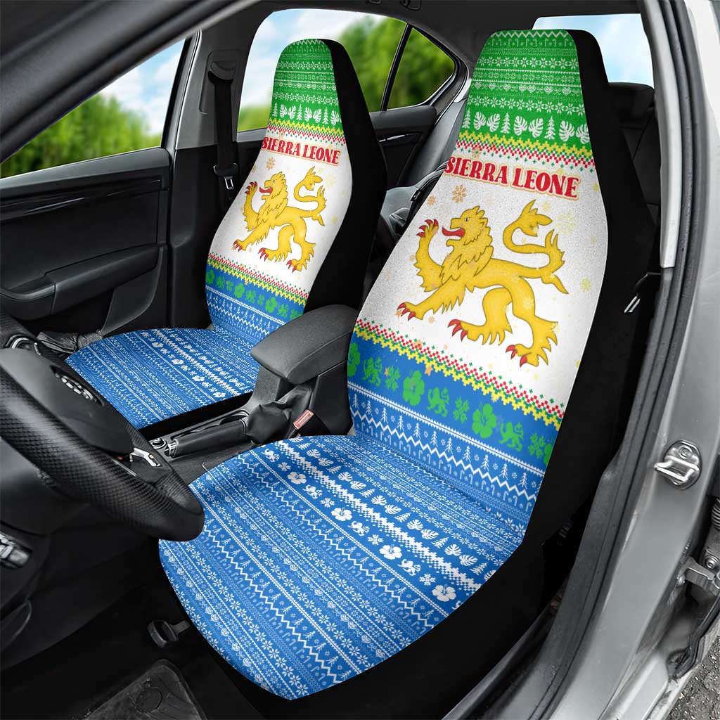 Sierra Leone Christmas Car Seat Cover with Festive Green Pattern, Golden Lion Emblem, and Santa Sleigh Motif - Wonder Print Shop