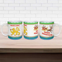Sierra Leone Christmas Ceramic Mug with Festive Green Pattern, Golden Lion Emblem, and Santa Sleigh Motif - Wonder Print Shop