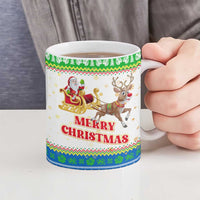 Sierra Leone Christmas Ceramic Mug with Festive Green Pattern, Golden Lion Emblem, and Santa Sleigh Motif - Wonder Print Shop