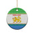 Sierra Leone Christmas Ceramic Ornament with Festive Green Pattern, Golden Lion Emblem, and Santa Sleigh Motif - Wonder Print Shop