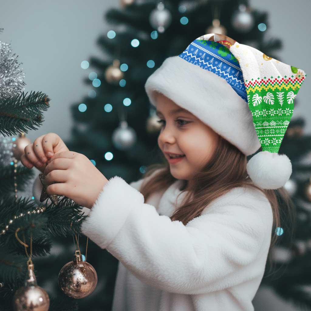 Sierra Leone Christmas Santa Hat with Festive Green Pattern, Golden Lion Emblem, and Santa Sleigh Motif - Wonder Print Shop
