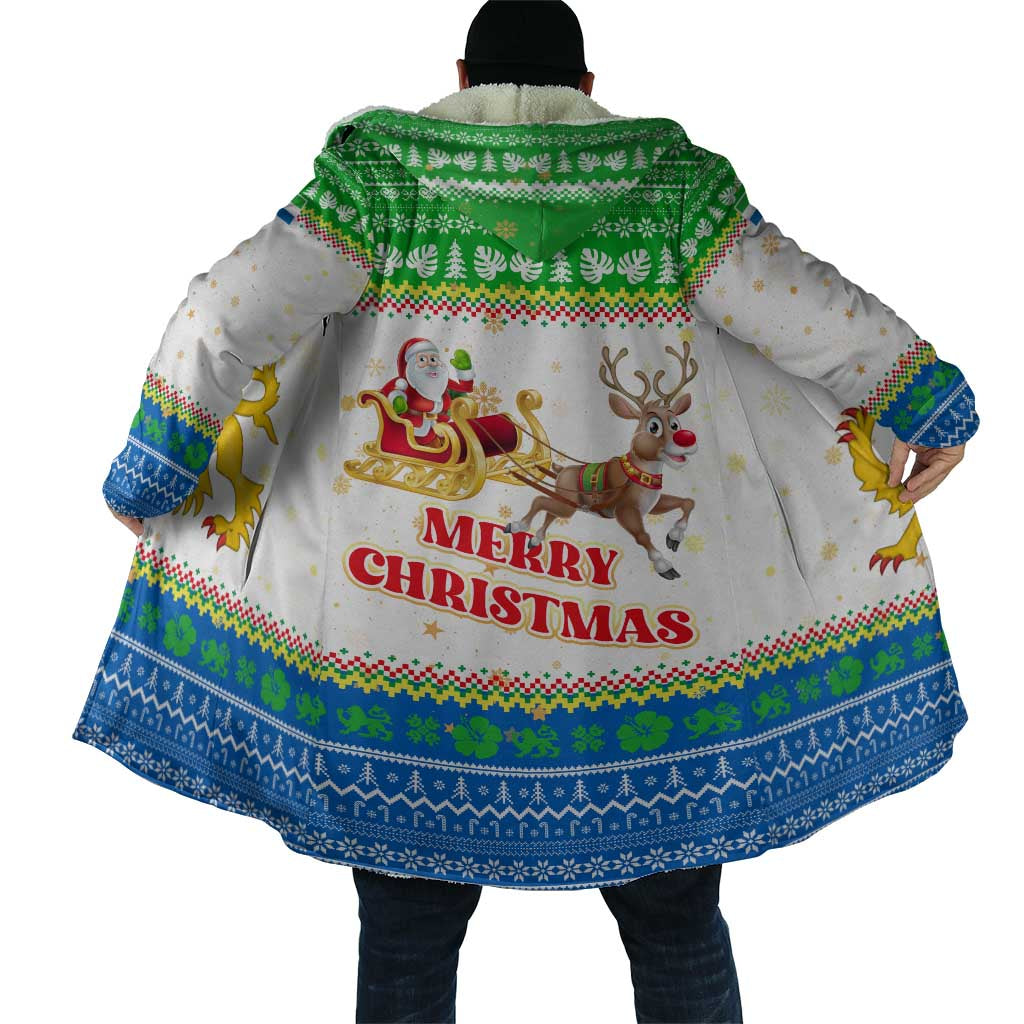 Sierra Leone Christmas Cloak with Festive Green Pattern, Golden Lion Emblem, and Santa Sleigh Motif - Wonder Print Shop