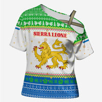 Sierra Leone Christmas Cross Shoulder Shirt with Festive Green Pattern, Golden Lion Emblem, and Santa Sleigh Motif - Wonder Print Shop