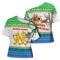Sierra Leone Christmas Cross Shoulder Shirt with Festive Green Pattern, Golden Lion Emblem, and Santa Sleigh Motif - Wonder Print Shop
