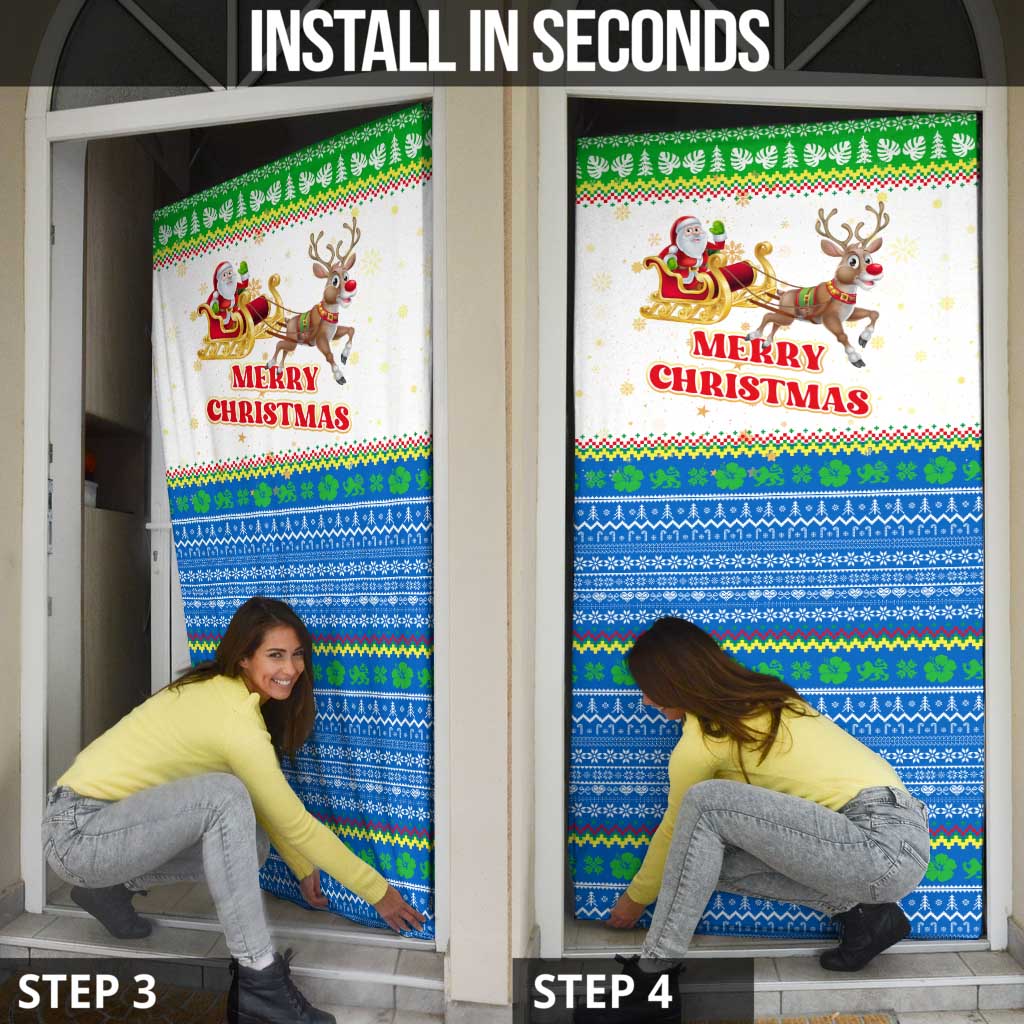 Sierra Leone Christmas Door Cover with Festive Green Pattern, Golden Lion Emblem, and Santa Sleigh Motif - Wonder Print Shop