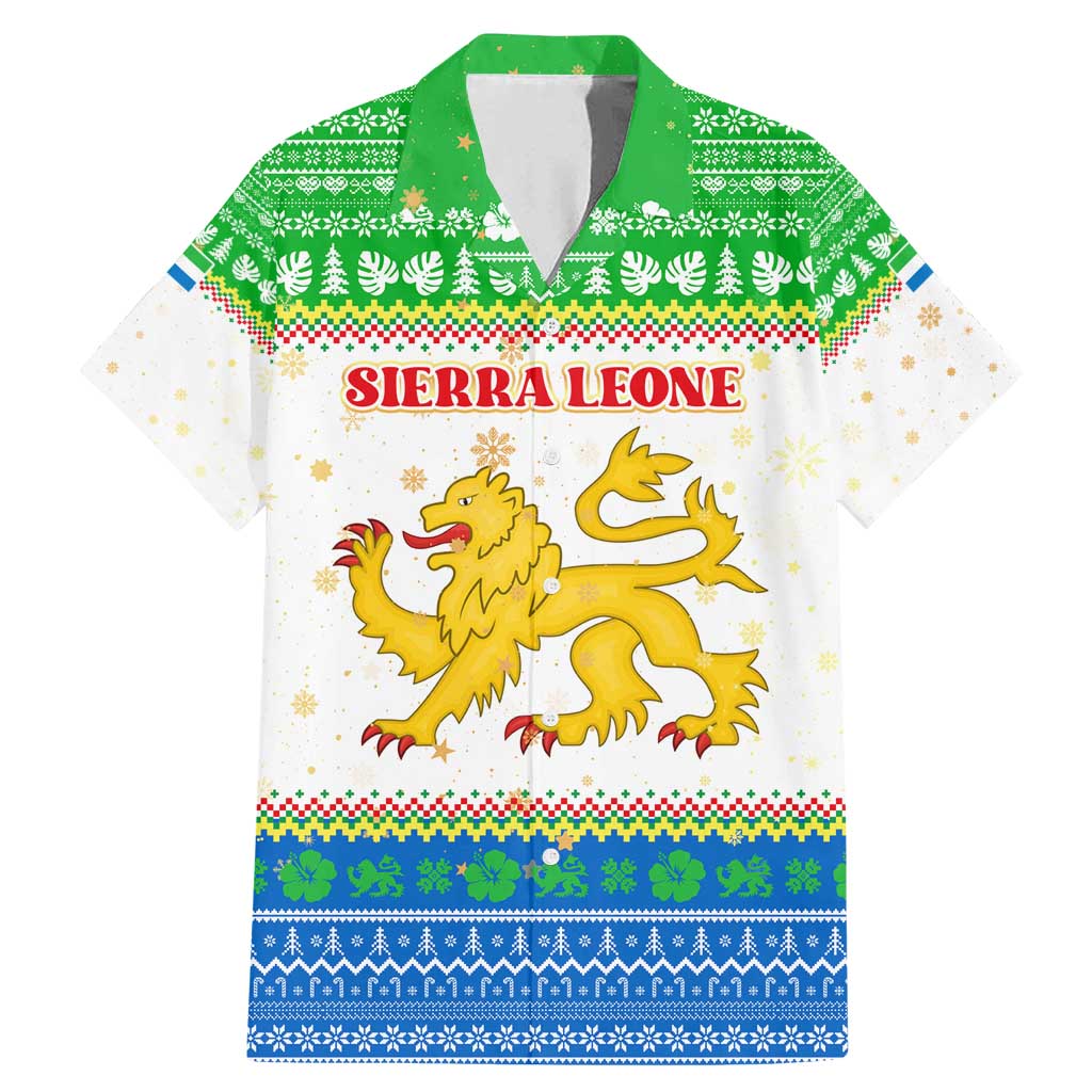 Sierra Leone Christmas Family Matching Mermaid Dress and Hawaiian Shirt with Festive Green Pattern, Golden Lion Emblem, and Santa Sleigh Motif - Wonder Print Shop