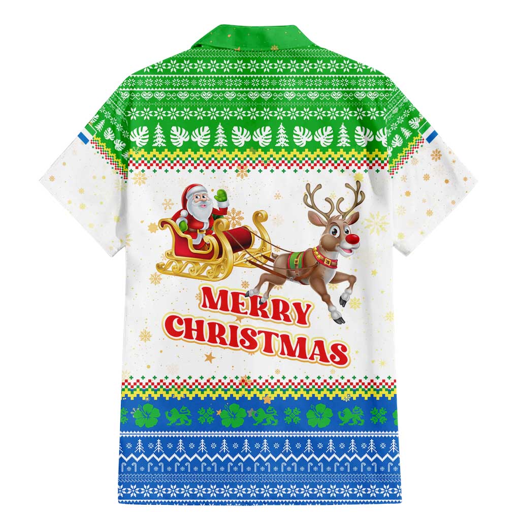 Sierra Leone Christmas Family Matching Mermaid Dress and Hawaiian Shirt with Festive Green Pattern, Golden Lion Emblem, and Santa Sleigh Motif - Wonder Print Shop