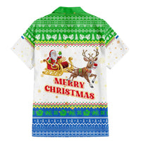 Sierra Leone Christmas Family Matching Mermaid Dress and Hawaiian Shirt with Festive Green Pattern, Golden Lion Emblem, and Santa Sleigh Motif - Wonder Print Shop