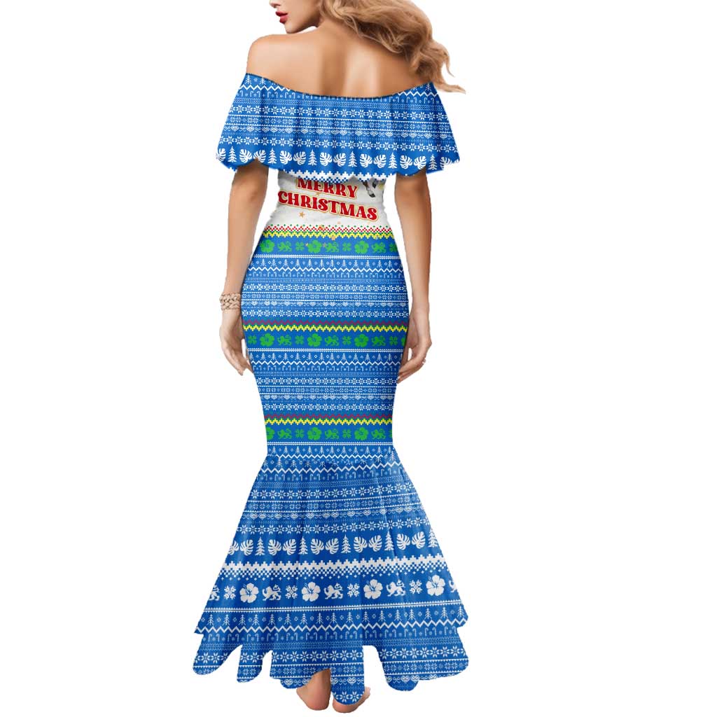 Sierra Leone Christmas Family Matching Mermaid Dress and Hawaiian Shirt with Festive Green Pattern, Golden Lion Emblem, and Santa Sleigh Motif - Wonder Print Shop