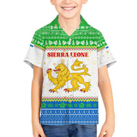 Sierra Leone Christmas Family Matching Off The Shoulder Long Sleeve Dress and Hawaiian Shirt with Festive Green Pattern, Golden Lion Emblem, and Santa Sleigh Motif - Wonder Print Shop