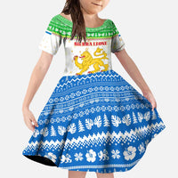 Sierra Leone Christmas Family Matching Off Shoulder Maxi Dress and Hawaiian Shirt with Festive Green Pattern, Golden Lion Emblem, and Santa Sleigh Motif - Wonder Print Shop