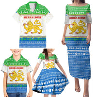 Sierra Leone Christmas Family Matching Puletasi and Hawaiian Shirt with Festive Green Pattern, Golden Lion Emblem, and Santa Sleigh Motif - Wonder Print Shop
