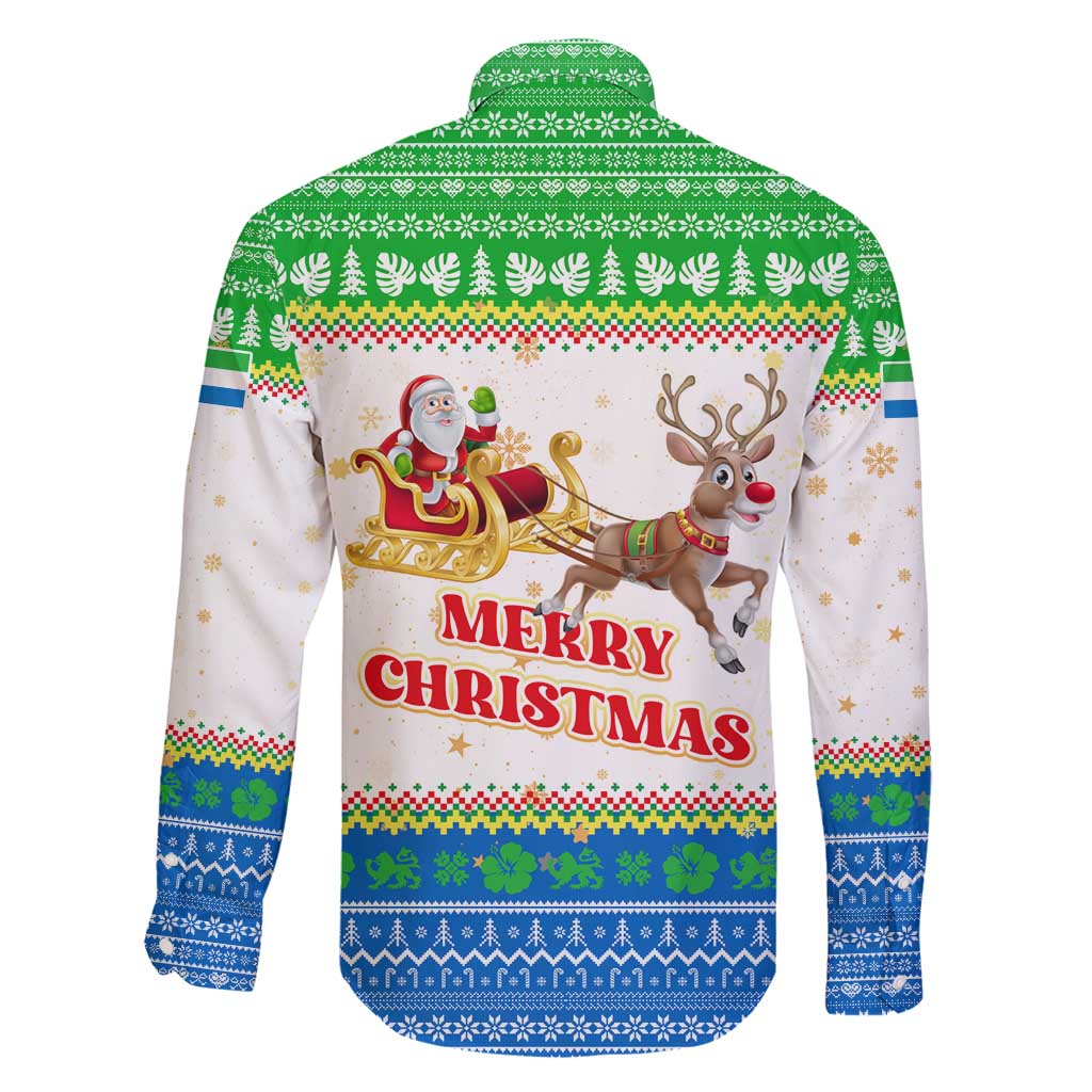 Sierra Leone Christmas Family Matching Puletasi and Hawaiian Shirt with Festive Green Pattern, Golden Lion Emblem, and Santa Sleigh Motif - Wonder Print Shop
