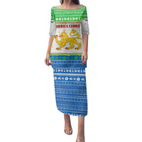 Sierra Leone Christmas Family Matching Puletasi and Hawaiian Shirt with Festive Green Pattern, Golden Lion Emblem, and Santa Sleigh Motif - Wonder Print Shop
