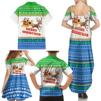Sierra Leone Christmas Family Matching Summer Maxi Dress and Hawaiian Shirt with Festive Green Pattern, Golden Lion Emblem, and Santa Sleigh Motif - Wonder Print Shop