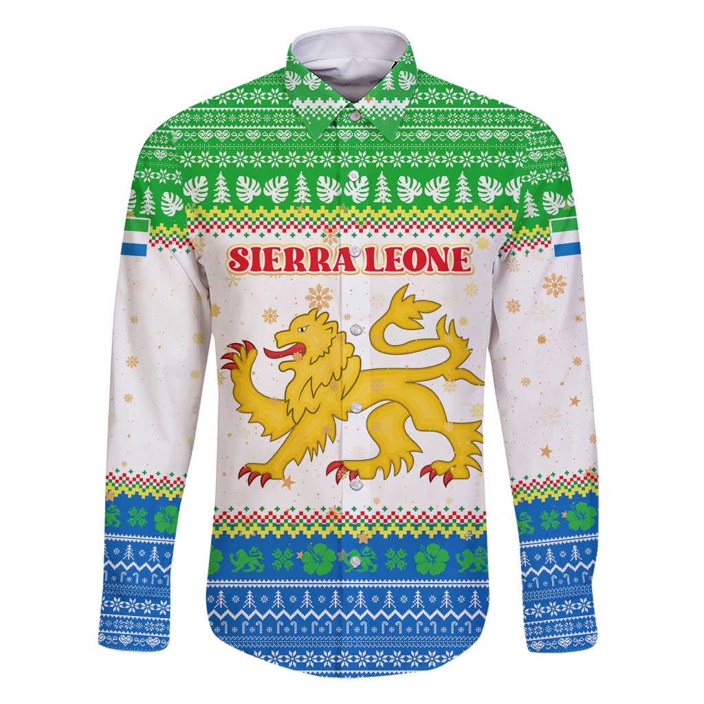 Sierra Leone Christmas Family Matching Summer Maxi Dress and Hawaiian Shirt with Festive Green Pattern, Golden Lion Emblem, and Santa Sleigh Motif - Wonder Print Shop