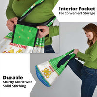 Sierra Leone Christmas Grocery Bag with Festive Green Pattern, Golden Lion Emblem, and Santa Sleigh Motif - Wonder Print Shop