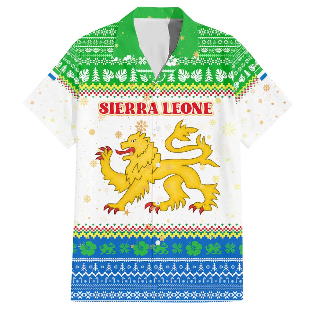 Sierra Leone Christmas Hawaiian Shirt with Festive Green Pattern, Golden Lion Emblem, and Santa Sleigh Motif - Wonder Print Shop