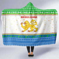 Sierra Leone Christmas Hooded Blanket with Festive Green Pattern, Golden Lion Emblem, and Santa Sleigh Motif - Wonder Print Shop