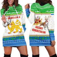 Sierra Leone Christmas Hoodie Dress with Festive Green Pattern, Golden Lion Emblem, and Santa Sleigh Motif - Wonder Print Shop