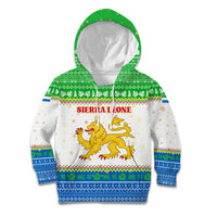 Sierra Leone Christmas Kid Hoodie with Festive Green Pattern, Golden Lion Emblem, and Santa Sleigh Motif - Wonder Print Shop