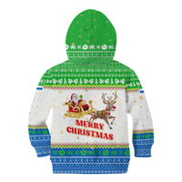 Sierra Leone Christmas Kid Hoodie with Festive Green Pattern, Golden Lion Emblem, and Santa Sleigh Motif - Wonder Print Shop