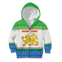 Sierra Leone Christmas Kid Hoodie with Festive Green Pattern, Golden Lion Emblem, and Santa Sleigh Motif - Wonder Print Shop