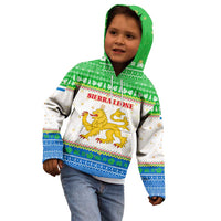 Sierra Leone Christmas Kid Hoodie with Festive Green Pattern, Golden Lion Emblem, and Santa Sleigh Motif - Wonder Print Shop