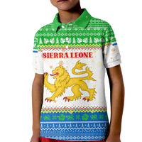 Sierra Leone Christmas Kid Polo Shirt with Festive Green Pattern, Golden Lion Emblem, and Santa Sleigh Motif - Wonder Print Shop