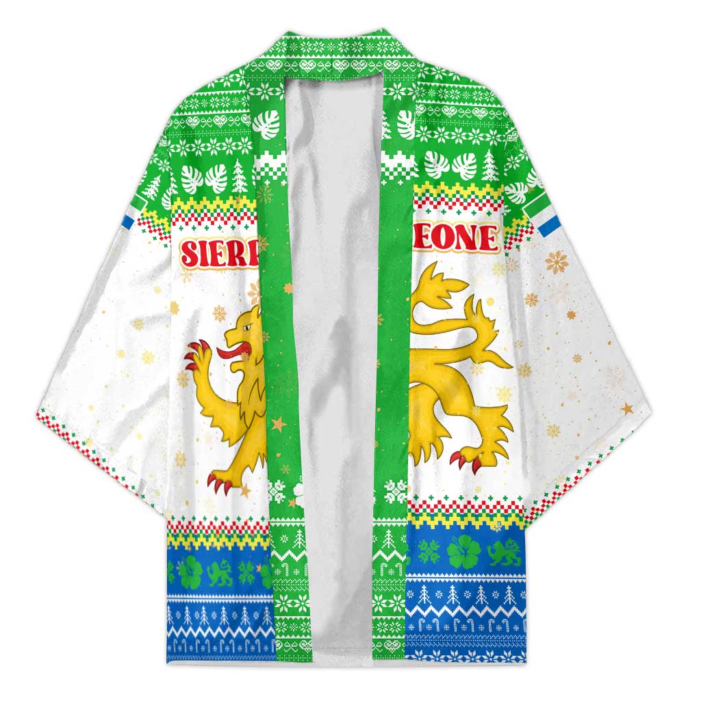 Sierra Leone Christmas Kimono with Festive Green Pattern, Golden Lion Emblem, and Santa Sleigh Motif - Wonder Print Shop