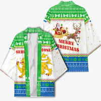 Sierra Leone Christmas Kimono with Festive Green Pattern, Golden Lion Emblem, and Santa Sleigh Motif - Wonder Print Shop