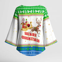 Sierra Leone Christmas Kimono Sleeve Blouse with Festive Green Pattern, Golden Lion Emblem, and Santa Sleigh Motif - Wonder Print Shop