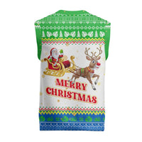 Sierra Leone Christmas Knitted V-Neck Vest with Festive Green Pattern, Golden Lion Emblem, and Santa Sleigh Motif - Wonder Print Shop