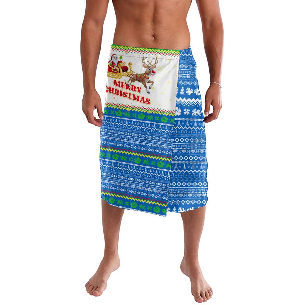 Sierra Leone Christmas Lavalava with Festive Green Pattern, Golden Lion Emblem, and Santa Sleigh Motif - Wonder Print Shop