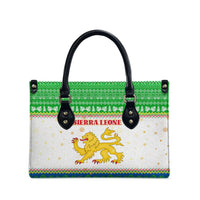Sierra Leone Christmas Leather Bag with Festive Green Pattern, Golden Lion Emblem, and Santa Sleigh Motif - Wonder Print Shop