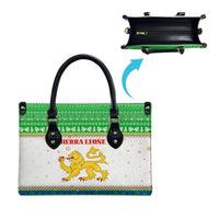 Sierra Leone Christmas Leather Bag with Festive Green Pattern, Golden Lion Emblem, and Santa Sleigh Motif - Wonder Print Shop