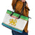 Sierra Leone Christmas Leather Tote Bag with Festive Green Pattern, Golden Lion Emblem, and Santa Sleigh Motif - Wonder Print Shop