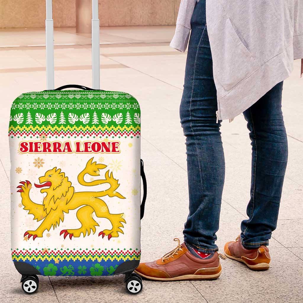 Sierra Leone Christmas Luggage Cover with Festive Green Pattern, Golden Lion Emblem, and Santa Sleigh Motif - Wonder Print Shop