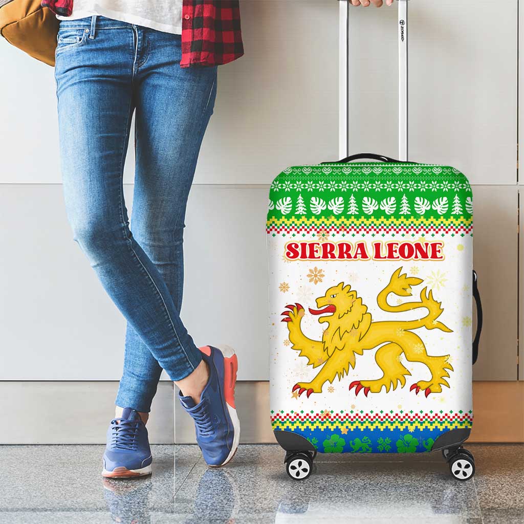 Sierra Leone Christmas Luggage Cover with Festive Green Pattern, Golden Lion Emblem, and Santa Sleigh Motif - Wonder Print Shop