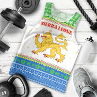 Sierra Leone Christmas Men Tank Top with Festive Green Pattern, Golden Lion Emblem, and Santa Sleigh Motif - Wonder Print Shop