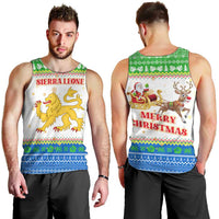 Sierra Leone Christmas Men Tank Top with Festive Green Pattern, Golden Lion Emblem, and Santa Sleigh Motif - Wonder Print Shop