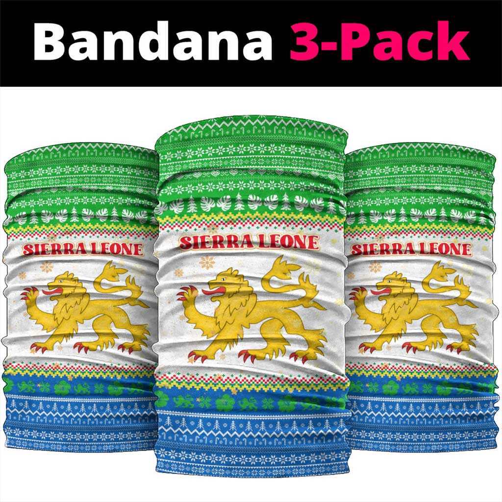 Sierra Leone Christmas Neck Gaiter with Festive Green Pattern, Golden Lion Emblem, and Santa Sleigh Motif - Wonder Print Shop