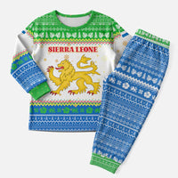Sierra Leone Christmas Pajama Set with Festive Green Pattern, Golden Lion Emblem, and Santa Sleigh Motif - Wonder Print Shop