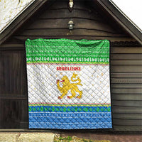 Sierra Leone Christmas Quilt with Festive Green Pattern, Golden Lion Emblem, and Santa Sleigh Motif - Wonder Print Shop