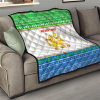 Sierra Leone Christmas Quilt with Festive Green Pattern, Golden Lion Emblem, and Santa Sleigh Motif - Wonder Print Shop
